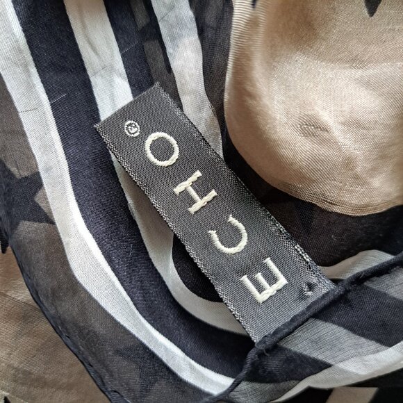 ❤️Echo Vintage 00s Chic Black & Tan Square Silk Scarf - Picture 7 of 10